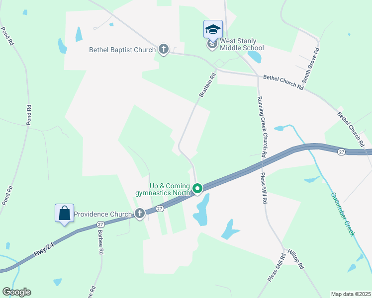 map of restaurants, bars, coffee shops, grocery stores, and more near 196 Brattain Road in Locust