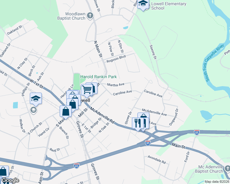 map of restaurants, bars, coffee shops, grocery stores, and more near 704 Martha Avenue in Lowell