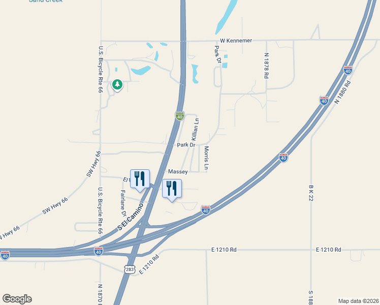 map of restaurants, bars, coffee shops, grocery stores, and more near 2100 Rizley Road in Sayre