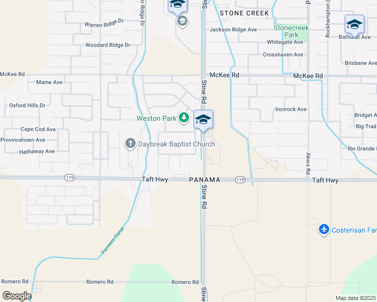 map of restaurants, bars, coffee shops, grocery stores, and more near 5010 Silver Clover Avenue in Bakersfield