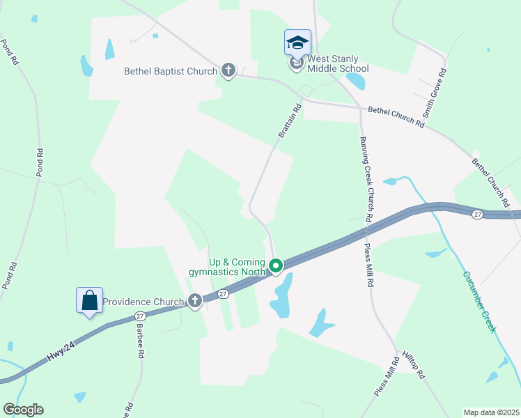 map of restaurants, bars, coffee shops, grocery stores, and more near 196 Brattain Road in Locust