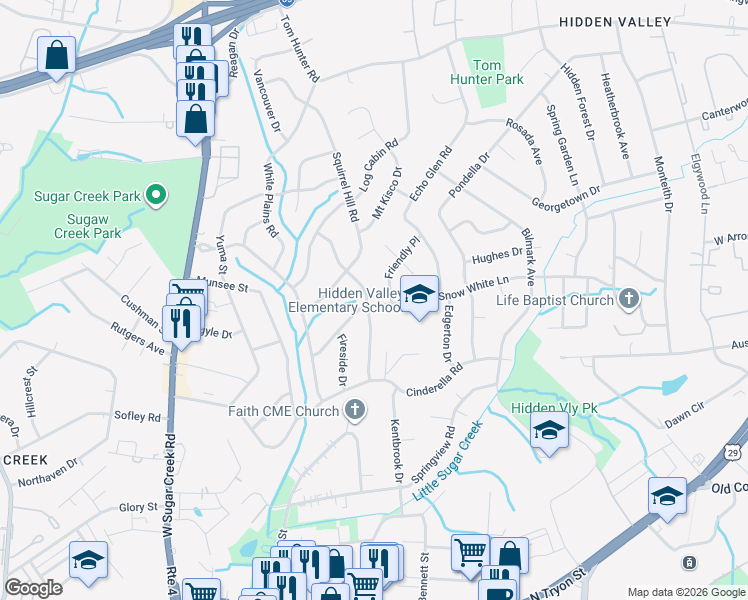 map of restaurants, bars, coffee shops, grocery stores, and more near 4618 Thornwood Road in Charlotte