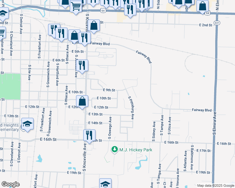 map of restaurants, bars, coffee shops, grocery stores, and more near 1126 East 9th Street in Russellville