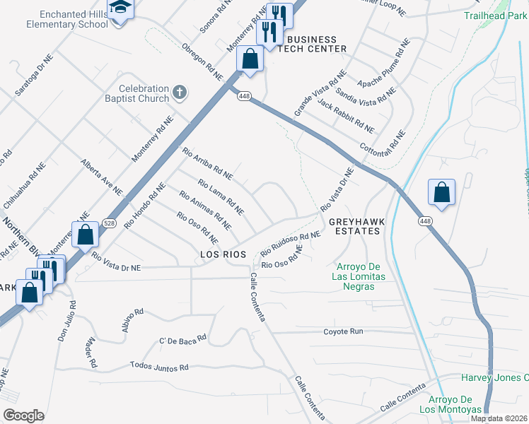 map of restaurants, bars, coffee shops, grocery stores, and more near 5905 Rio Arriba Road Northeast in Rio Rancho