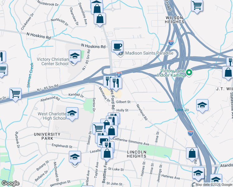 map of restaurants, bars, coffee shops, grocery stores, and more near 2518 Beatties Ford Road in Charlotte