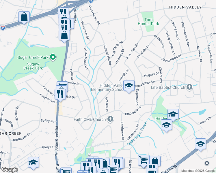 map of restaurants, bars, coffee shops, grocery stores, and more near 4618 Thornwood Road in Charlotte