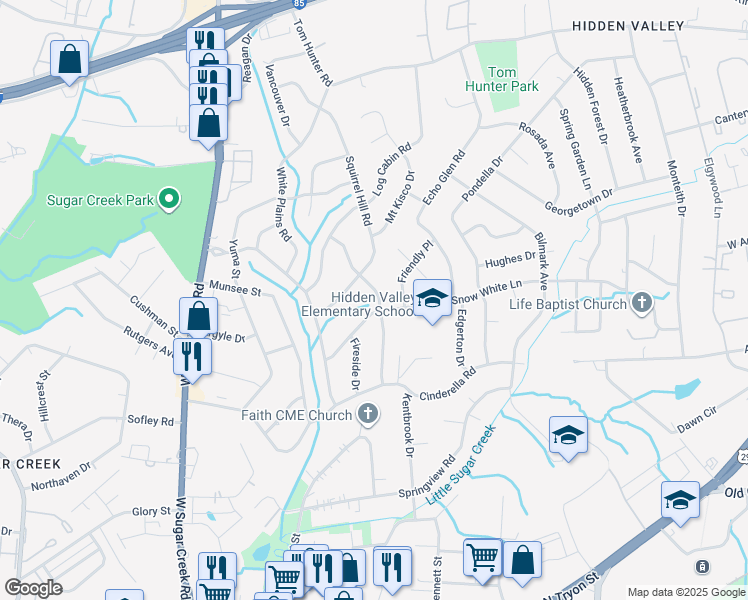 map of restaurants, bars, coffee shops, grocery stores, and more near 4618 Thornwood Road in Charlotte