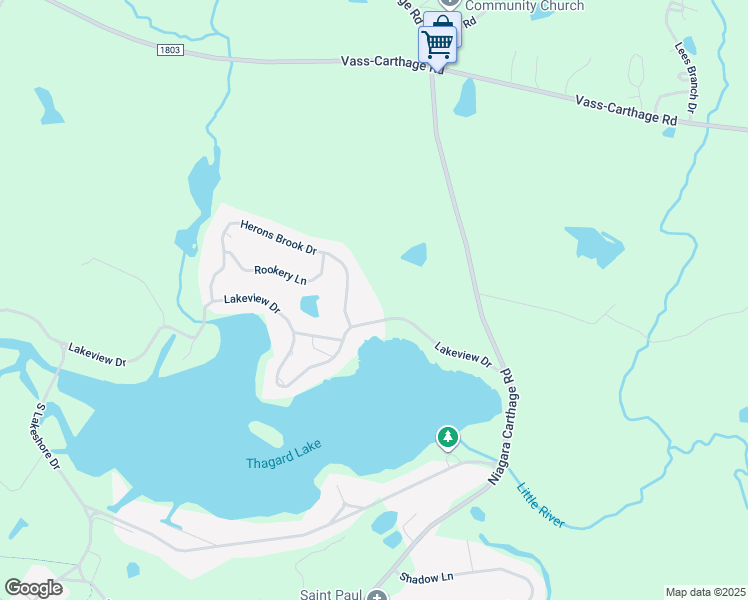 map of restaurants, bars, coffee shops, grocery stores, and more near 675 Herons Brook Drive in Whispering Pines