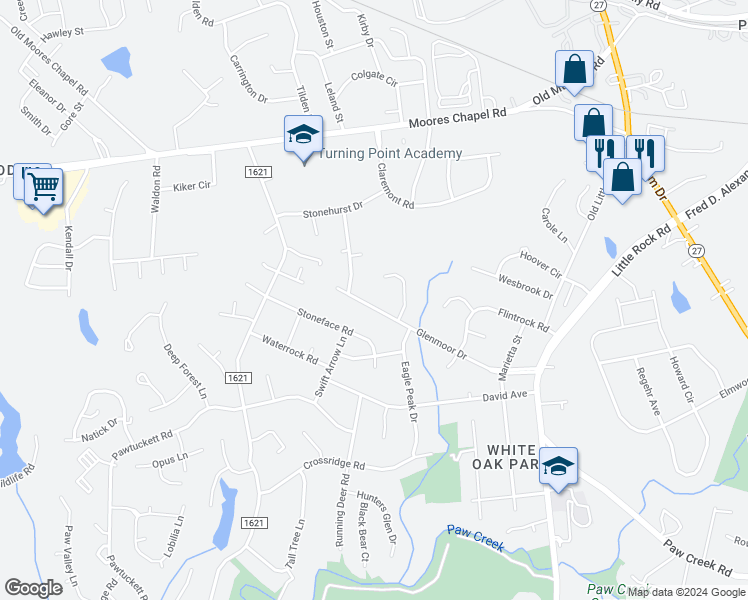map of restaurants, bars, coffee shops, grocery stores, and more near 6906 Glenmoor Dr in Charlotte