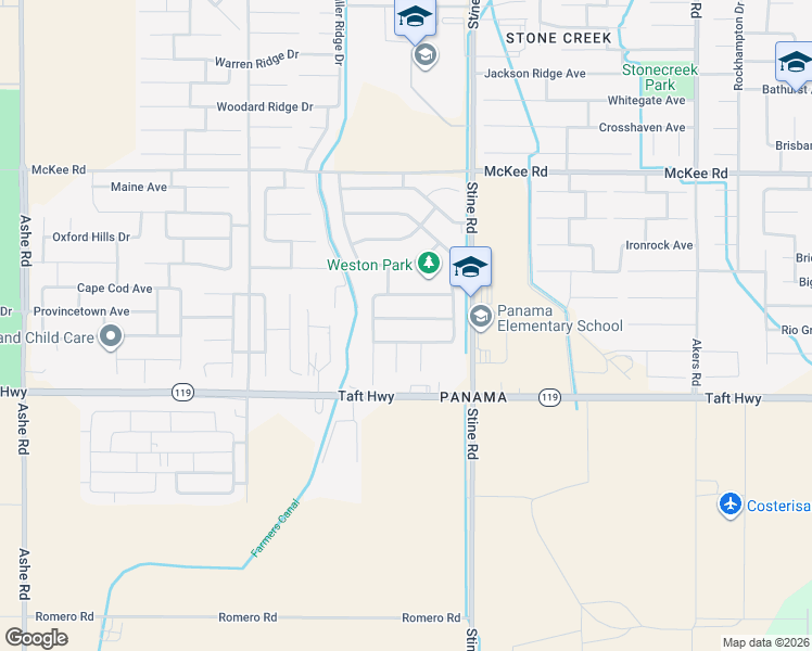 map of restaurants, bars, coffee shops, grocery stores, and more near 5112 Silver Clover Avenue in Bakersfield