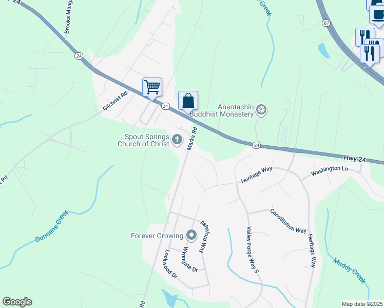 map of restaurants, bars, coffee shops, grocery stores, and more near 182 Connecticut Way in Cameron
