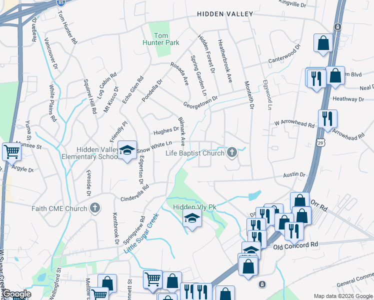 map of restaurants, bars, coffee shops, grocery stores, and more near 851 Bilmark Avenue in Charlotte
