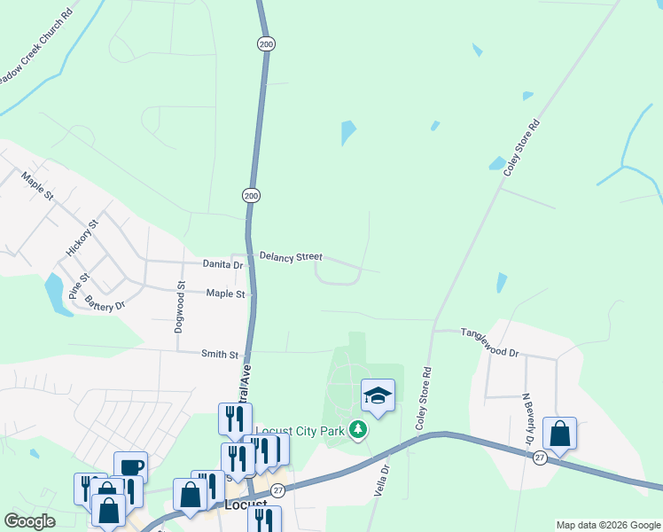 map of restaurants, bars, coffee shops, grocery stores, and more near 208 Delancy Street in Locust