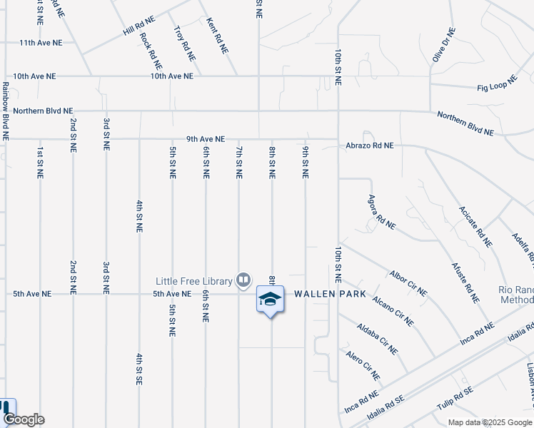 map of restaurants, bars, coffee shops, grocery stores, and more near 601 8th Street Northeast in Rio Rancho