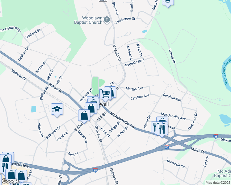 map of restaurants, bars, coffee shops, grocery stores, and more near 508 North Main Street in Lowell