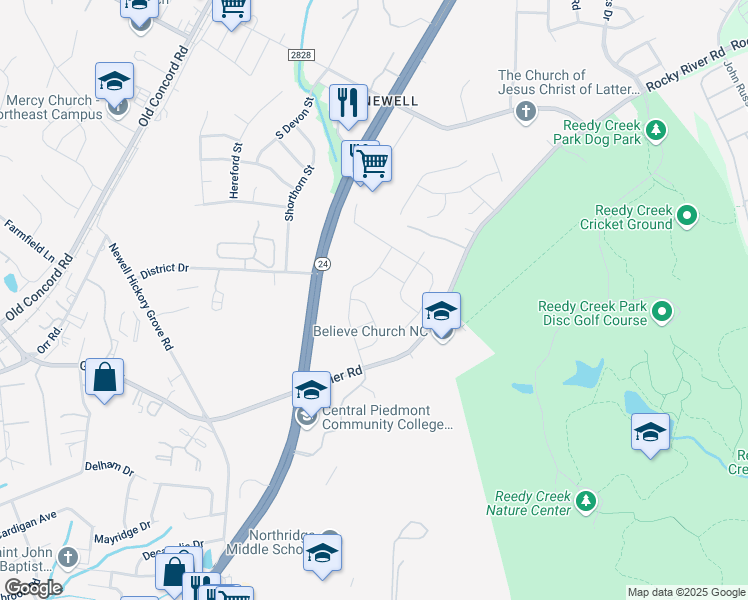 map of restaurants, bars, coffee shops, grocery stores, and more near 2114 Everly Drive in Charlotte