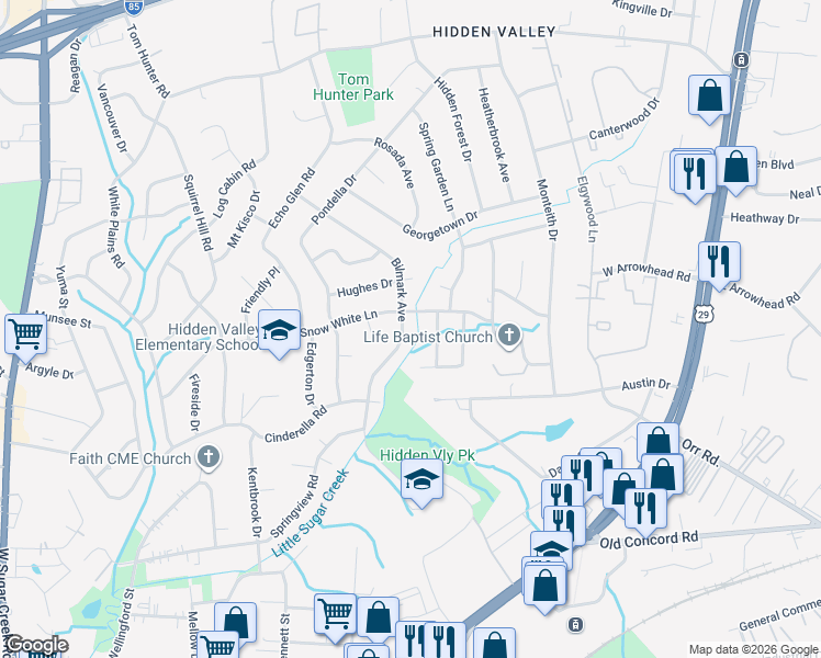 map of restaurants, bars, coffee shops, grocery stores, and more near 851 Bilmark Avenue in Charlotte