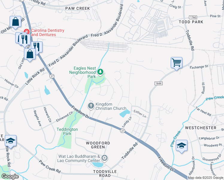 map of restaurants, bars, coffee shops, grocery stores, and more near 1302 Eagles Landing Drive in Charlotte