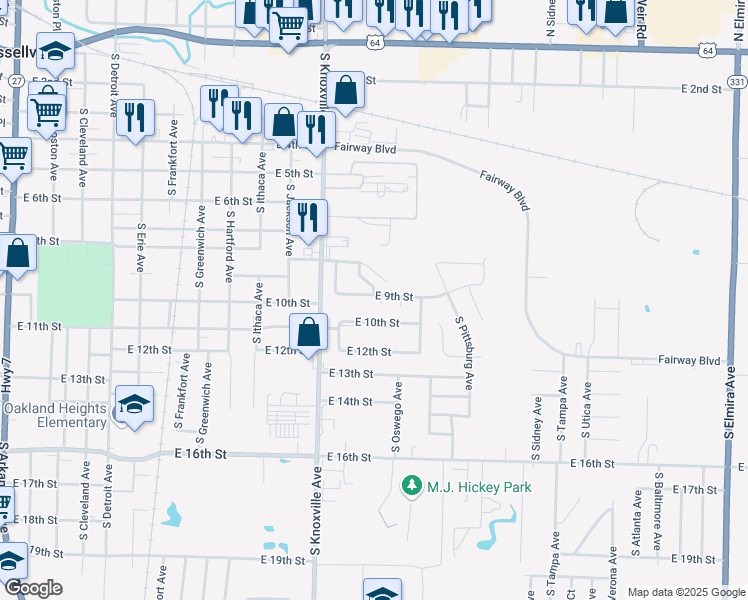 map of restaurants, bars, coffee shops, grocery stores, and more near 1119 East 9th Street in Russellville