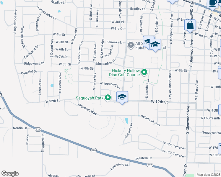 map of restaurants, bars, coffee shops, grocery stores, and more near 1118 Nightingale Lane in Russellville