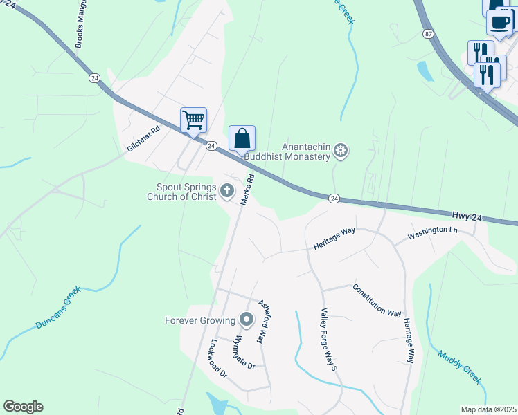 map of restaurants, bars, coffee shops, grocery stores, and more near 166 Connecticut Way in Cameron