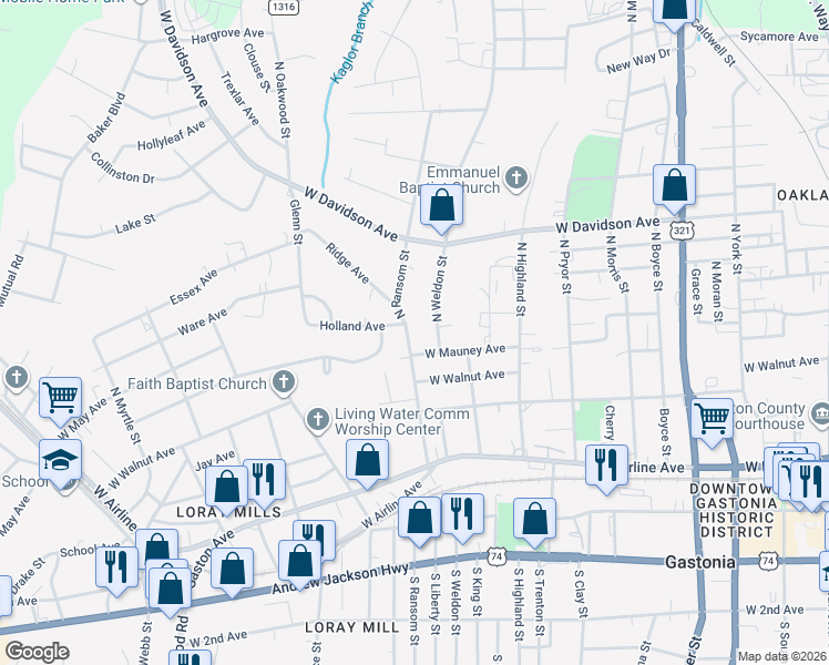map of restaurants, bars, coffee shops, grocery stores, and more near 508 North Ransom Street in Gastonia