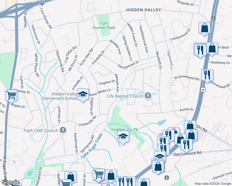 map of restaurants, bars, coffee shops, grocery stores, and more near 851 Bilmark Avenue in Charlotte