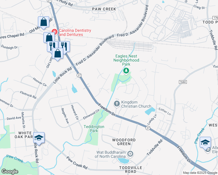 map of restaurants, bars, coffee shops, grocery stores, and more near 915 Capra Court in Charlotte
