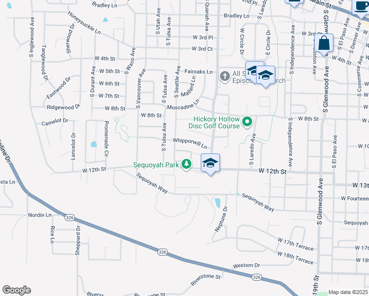map of restaurants, bars, coffee shops, grocery stores, and more near 1118 Nightingale Lane in Russellville