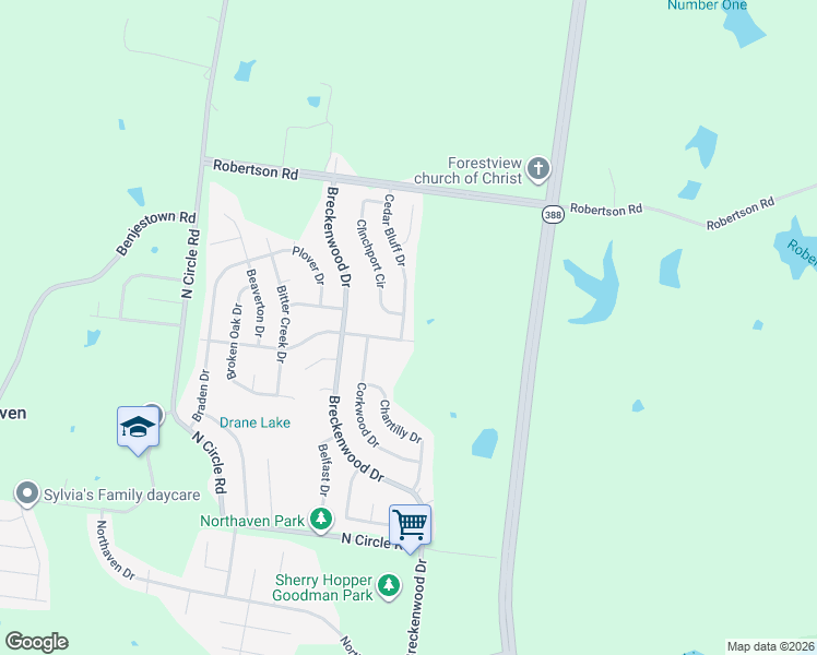 map of restaurants, bars, coffee shops, grocery stores, and more near 5264 Cedar Bluff Drive in Memphis