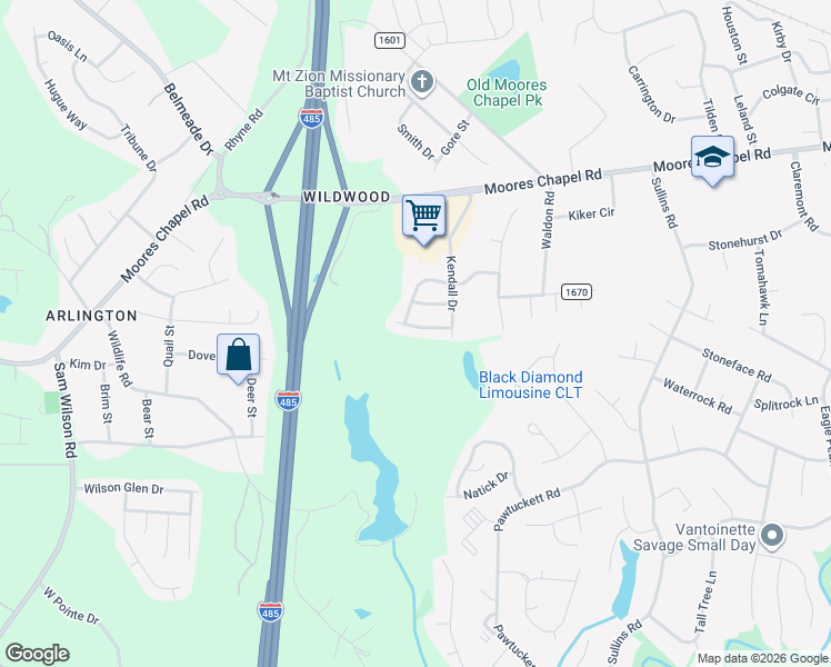 map of restaurants, bars, coffee shops, grocery stores, and more near 7041 Thorncrown Street in Charlotte