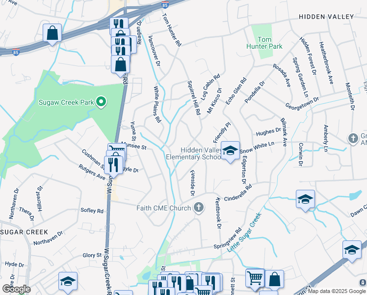 map of restaurants, bars, coffee shops, grocery stores, and more near 829 Squirrel Hill Road in Charlotte