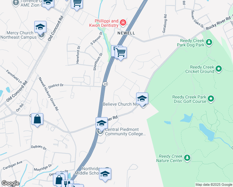 map of restaurants, bars, coffee shops, grocery stores, and more near in Charlotte