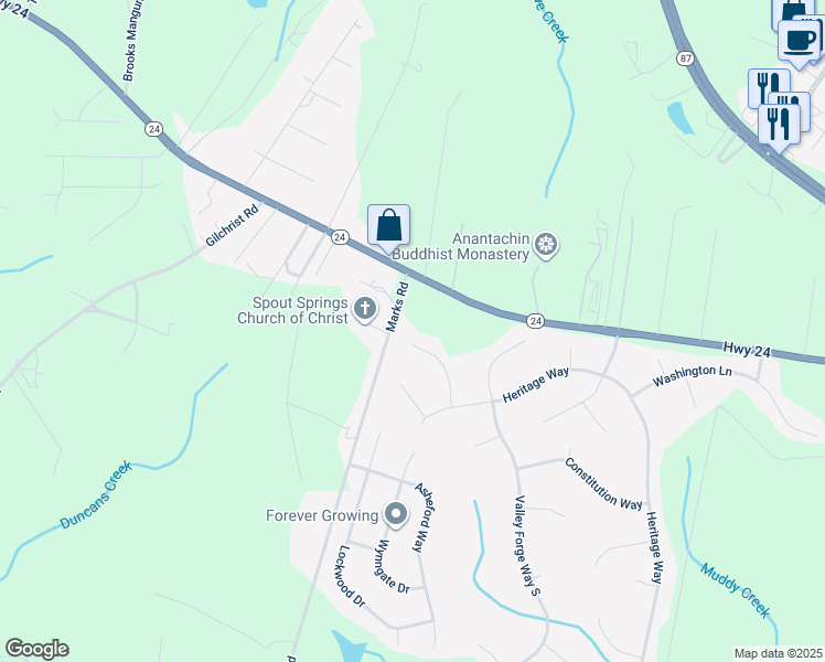 map of restaurants, bars, coffee shops, grocery stores, and more near 166 Connecticut Way in Cameron