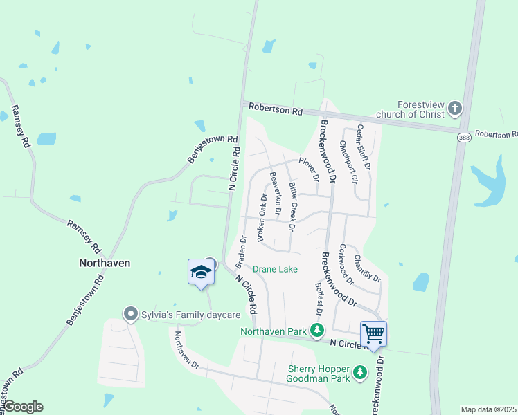 map of restaurants, bars, coffee shops, grocery stores, and more near 5259 Broken Oak Drive in Memphis