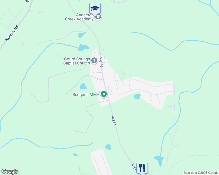 map of restaurants, bars, coffee shops, grocery stores, and more near 4394 Ray Road in Spring Lake