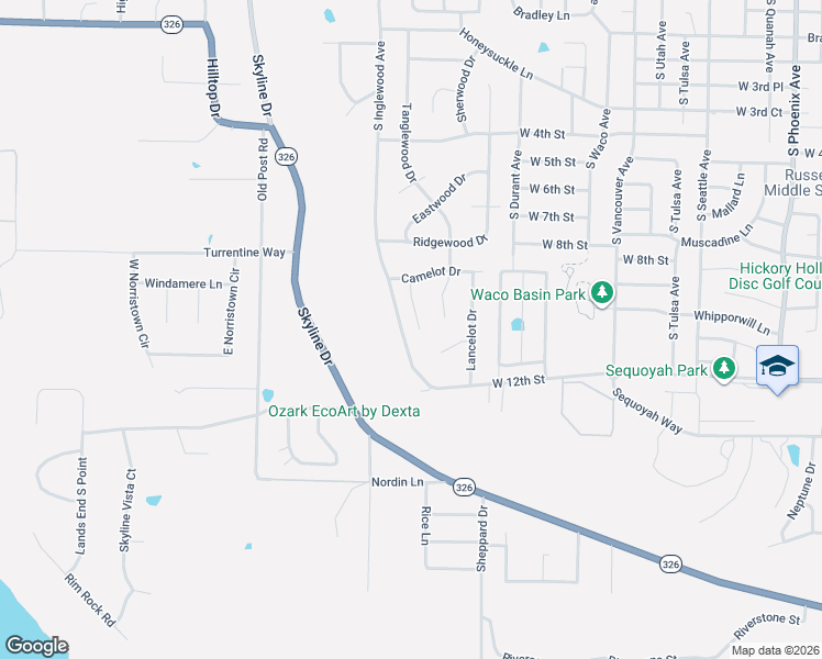 map of restaurants, bars, coffee shops, grocery stores, and more near 910 Kings Court in Russellville