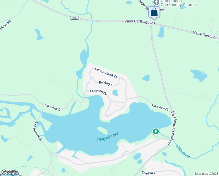 map of restaurants, bars, coffee shops, grocery stores, and more near 742 Rookery Lane in Whispering Pines