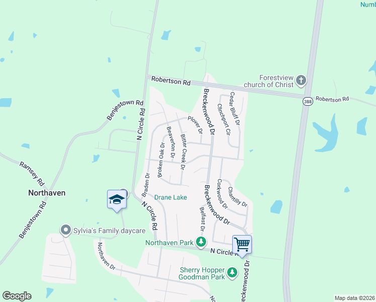 map of restaurants, bars, coffee shops, grocery stores, and more near 5266 Bitter Creek Drive in Memphis