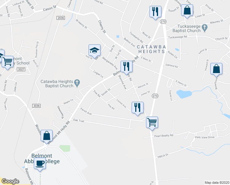 map of restaurants, bars, coffee shops, grocery stores, and more near 205 Louise Avenue in Belmont