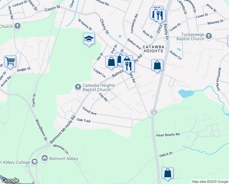 map of restaurants, bars, coffee shops, grocery stores, and more near 205 Louise Avenue in Belmont