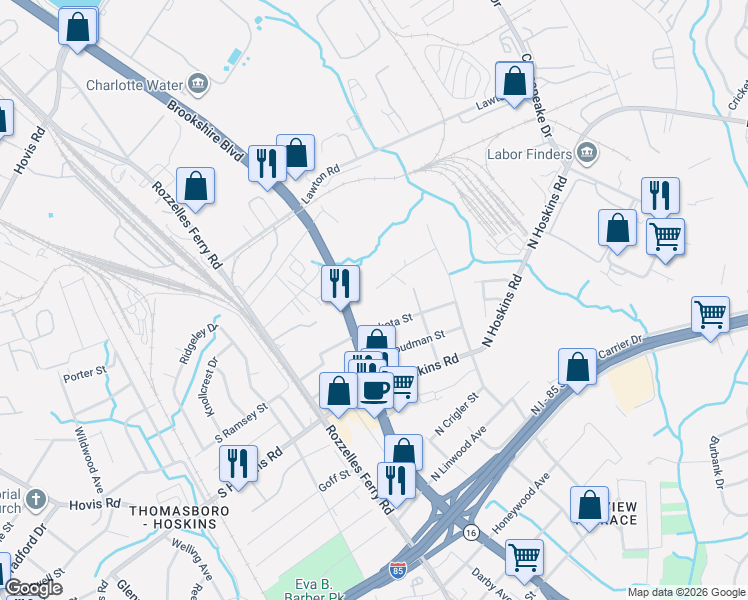 map of restaurants, bars, coffee shops, grocery stores, and more near 231 North Dakota Street in Charlotte