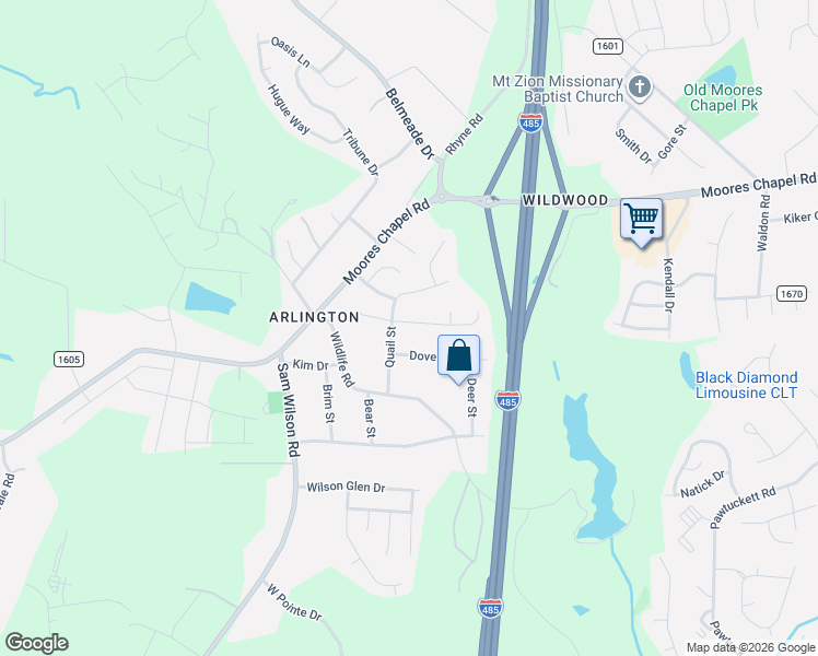 map of restaurants, bars, coffee shops, grocery stores, and more near 1535 Quail Street in Charlotte