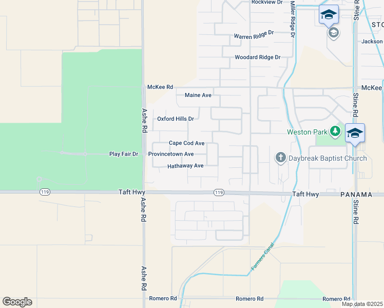 map of restaurants, bars, coffee shops, grocery stores, and more near 6309 Provincetown Avenue in Bakersfield