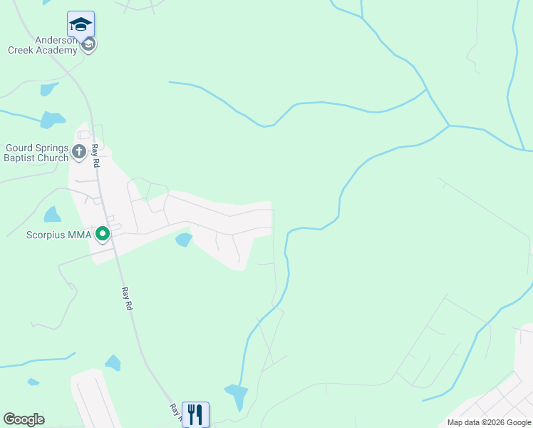 map of restaurants, bars, coffee shops, grocery stores, and more near 397 Falls Creek Drive in Spring Lake