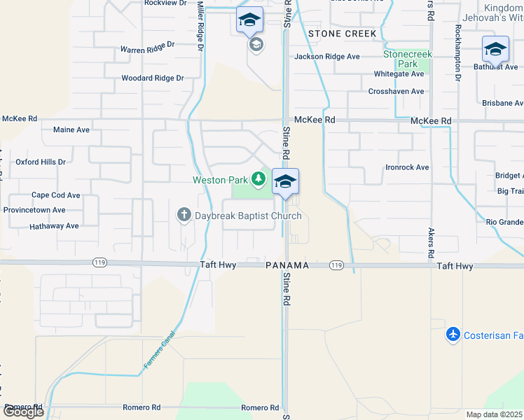 map of restaurants, bars, coffee shops, grocery stores, and more near 5010 Silver Clover Avenue in Bakersfield