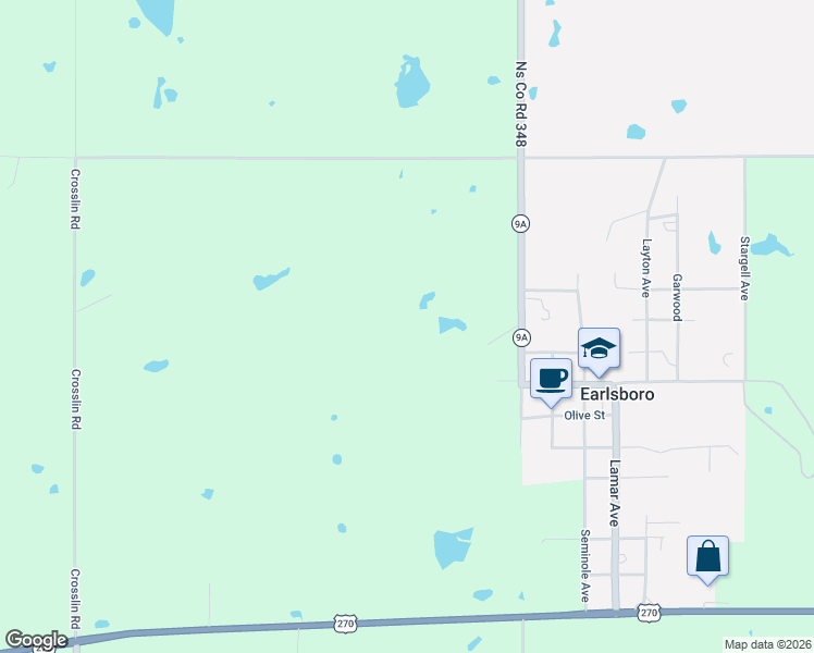 map of restaurants, bars, coffee shops, grocery stores, and more near in Earlsboro