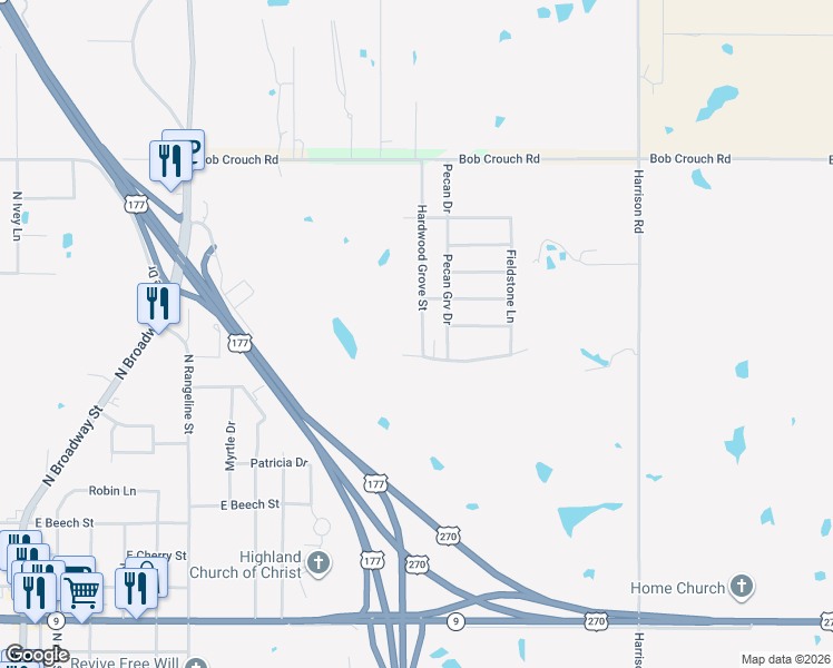 map of restaurants, bars, coffee shops, grocery stores, and more near 1506 Hardwood Grove Street in Tecumseh