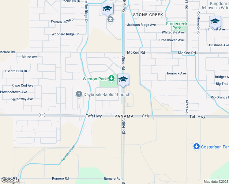 map of restaurants, bars, coffee shops, grocery stores, and more near 5010 Silver Clover Avenue in Bakersfield