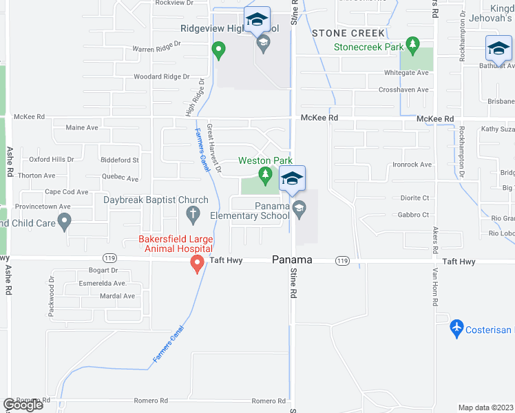 map of restaurants, bars, coffee shops, grocery stores, and more near 5100 Silver Clover Avenue in Bakersfield